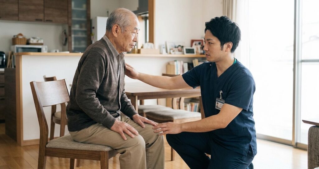 片麻痺の患者さんの立ち上がり訓練