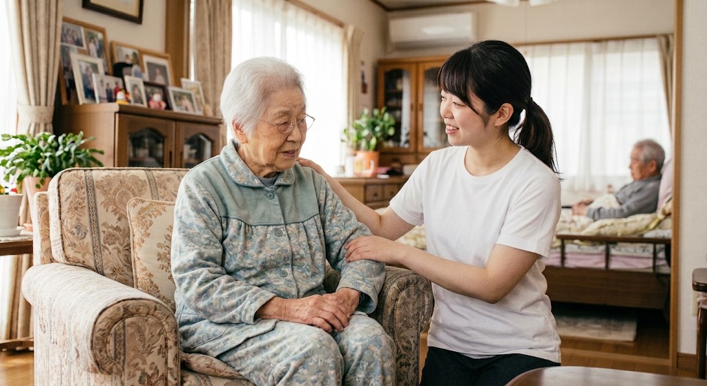 高齢者女性と娘さんツーショット